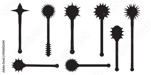 Medieval morning star mace weapon collection silhouette set eps 10