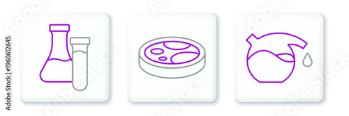 Set line Test tube, and Petri dish with bacteria icon. Vector