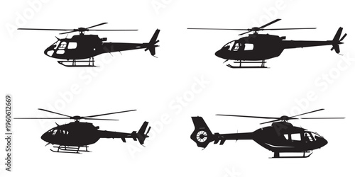 Modern helicopter silhouettes flying in various orientations eps 10