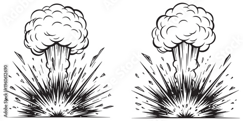 Explosion cloud with smoke and debris comic style vector art eps 10