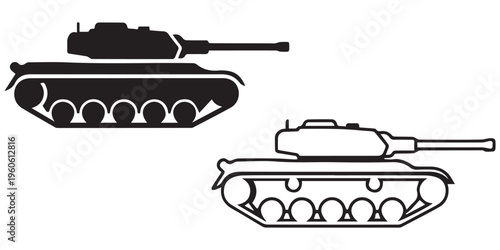 Military tank icons in outline and filled silhouette styles eps 10