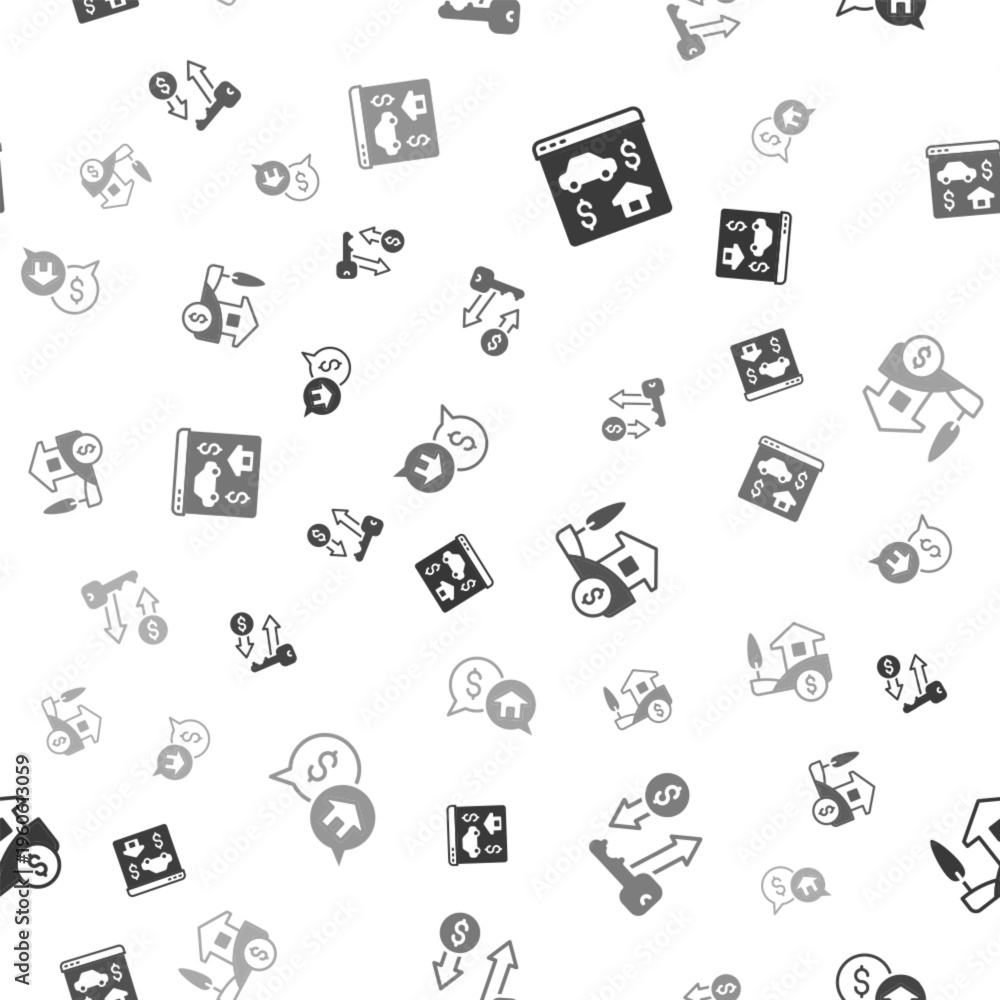Fototapeta premium Set Online real estate, Rent key, House with dollar and Price negotiation on seamless pattern. Vector