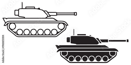 Military tank icons in outline and filled silhouette styles eps 10