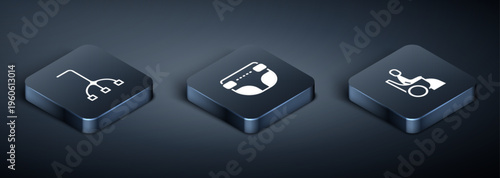 Set Isometric Walking stick cane, Woman wheelchair and Adult diaper icon. Vector