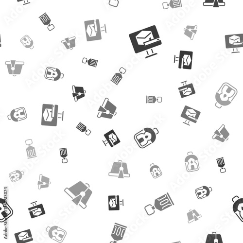 Set Kaaba mosque, Ramadan Kareem lantern, and Turkish hat on seamless pattern. Vector