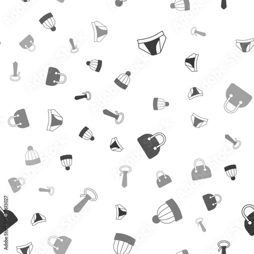 Set Men underpants, Winter hat, Handbag and Tie on seamless pattern. Vector