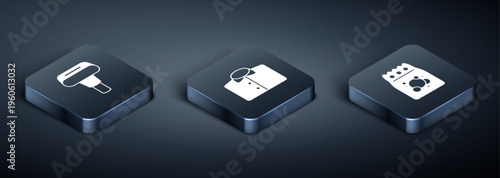 Set Isometric Garment steamer, Laundry detergent and T-shirt icon. Vector