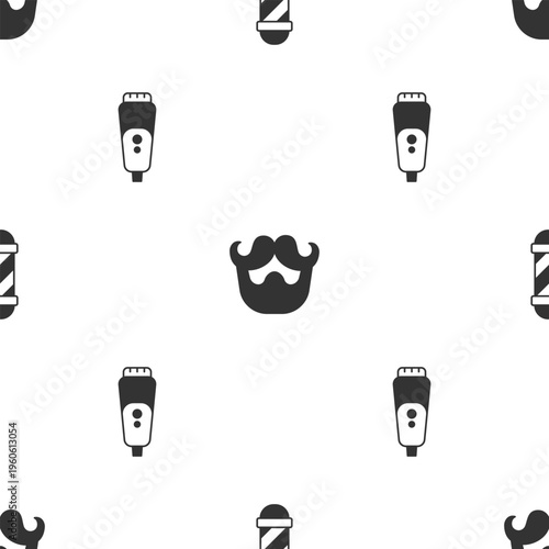 Set Classic Barber shop pole, Mustache and beard and Electric razor blade on seamless pattern. Vector