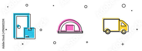Set Home delivery services, Warehouse and Delivery cargo truck icon. Vector