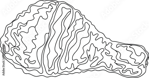 Fried chicken drumstick contour line art outline vector drawing