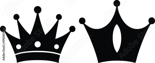 Two ornate crown designs displayed in black showcasing a striking silhouette