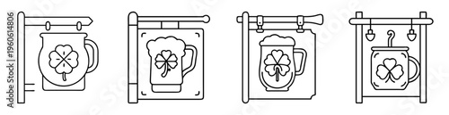 Set of four vintage Irish pub or tavern hanging sign boards icons