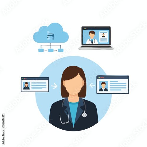 Medical professional connected to patients and cloud data