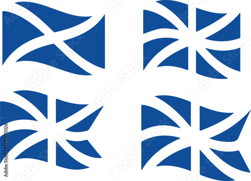 Set of stylized scottish and british flag icons with wavy design