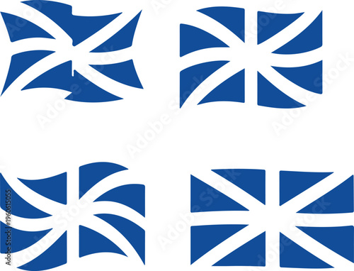 Set of four stylized scotland flags with wavy effect