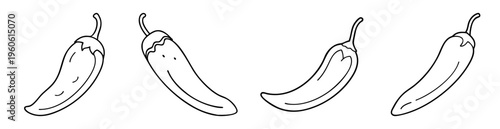 Outlined chili peppers in a row arranged for a coloring page effect
