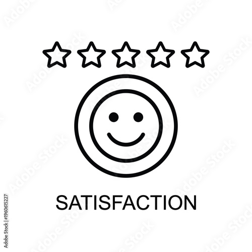 Customer satisfaction icon with five stars and a smiley face symbolizing high rating and happiness