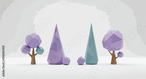 Low Poly Geometric Trees and Cones Vector Illustration