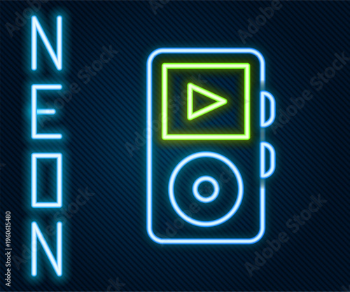 Glowing neon line Music player icon isolated on black background. Portable music device. Colorful outline concept. Vector