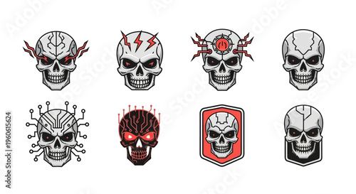 Collection of Futuristic Sci Fi Skull Emblems and Icons for Gaming and Technology Concepts