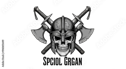 Medieval Warrior Skull Helmet Axes Crossed Emblem Symbol Emblematic Design Medieval Warrior Skull Helmet Axes Crossed Emblem Symbol Emblematic Design