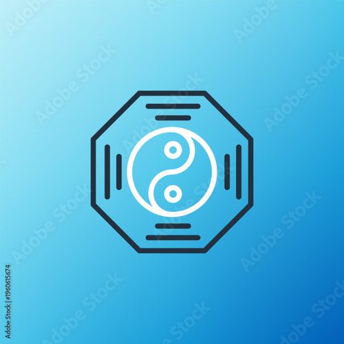 Line Yin Yang symbol of harmony and balance icon isolated on blue background. Colorful outline concept. Vector