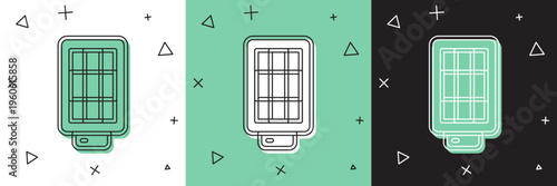 Set Studio light bulb in softbox icon isolated on white and green, black background. Shadow reflection design. Vector