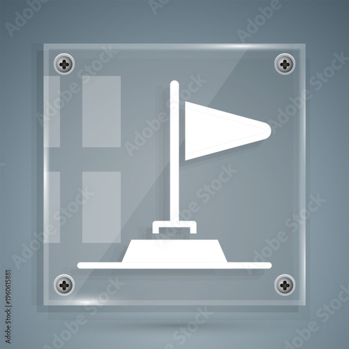 White Flag icon isolated on grey background. Victory, winning and conquer adversity concept. Square glass panels. Vector