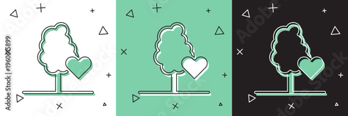 Set Volunteer team planting trees icon isolated on white and green, black background. Represents ecological protection, protecting plants and trees. Vector