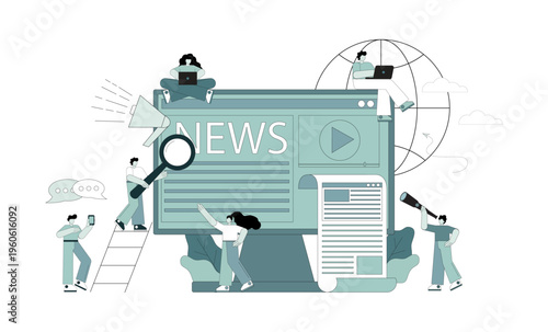 News. News channels. People use the internet and gadgets to get news.eps