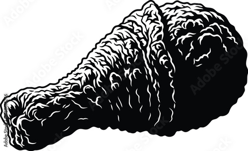 Fried chicken drumstick black white vector illustration