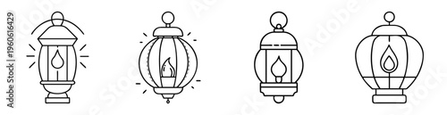 Assorted Islamic Lanterns in Black and White Line Art Style