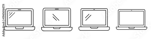 Four line drawing laptop computers with reflections and simple design
