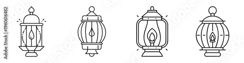Set of four different vintage lantern lamps in outline style design