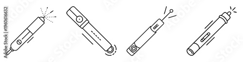 Set of Four Stylized Electric Engravers or Etching Tools in Black Line