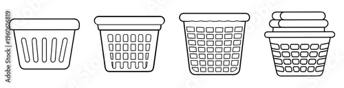 Vector line art of four laundry baskets, clean, and organized illustration