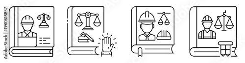 Books representing construction law, labor law, workplace safety, and compliance regulations