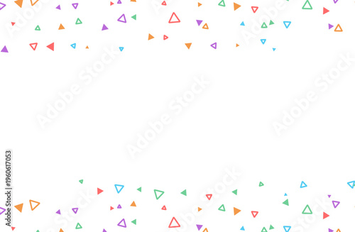 カラフルな三角形が散りばめられたフレームデザインの抽象背景