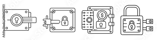 Four stylized vintage lock and security icons for a safe design theme
