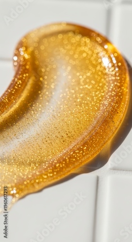 Golden Glitter Cosmetic Product Smear Texture.