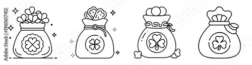 Four black and white Saint Patrick's day bags with shamrocks