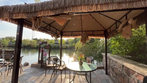 4K Tranquil Sunset Lake View from Traditional Gazebo in Liyuan Garden Wuxi China