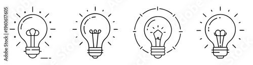 Collection of simple light bulb illustrations representing idea generation and innovation