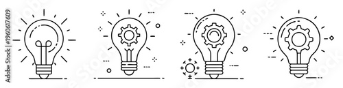 Collection of line art illustrations showcasing idea generation and innovation concepts