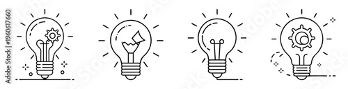 Four creative lightbulb illustrations showcasing ideas, innovation and technological concepts