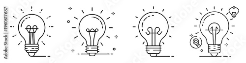 Collection of Lightbulb Icons Illustrating Creativity, Ideas, and Innovation in Linear Style