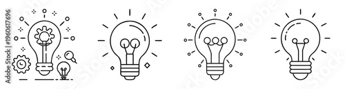 Conceptual light bulbs representing ideas innovation and problem solving in line art