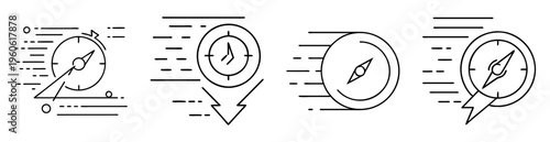 Collection of different types of speedometers and compasses, vector illustration