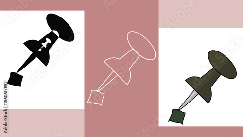 Push Pin and Map Tack Icon Set for Office Stationery and Location Marking