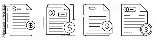 Collection of dollar themed invoices and billing statements for money payments